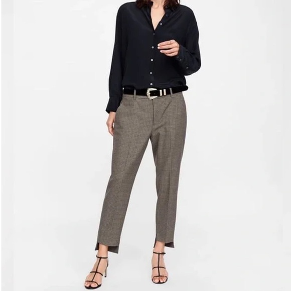 Zara Plaid Asymmetrical Hem Trousers XS - Picture 1 of 7